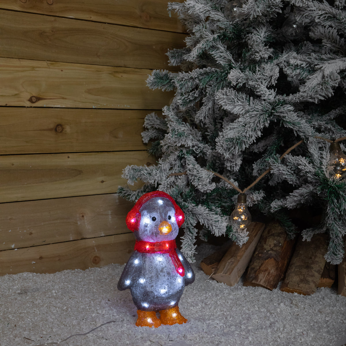 33cm Acrylic Light Up Christmas Penguin Decoration with White LEDs