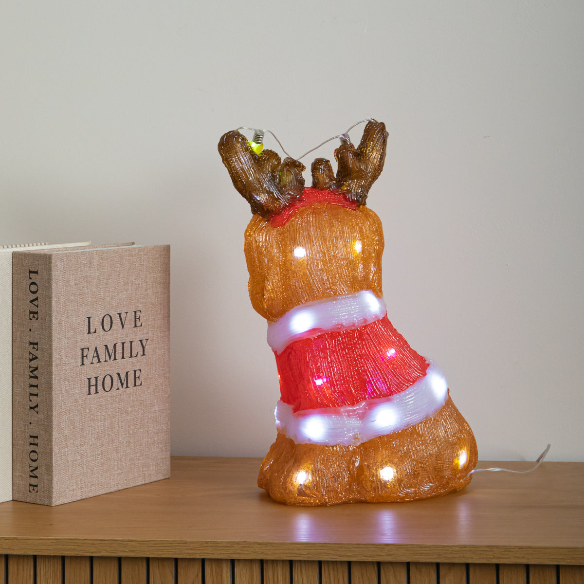 34cm Light Up Acrylic Christmas Dog Decoration with 40 White LEDs