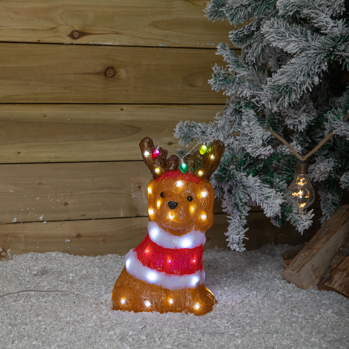 34cm Light Up Acrylic Christmas Dog Decoration with 40 White LEDs