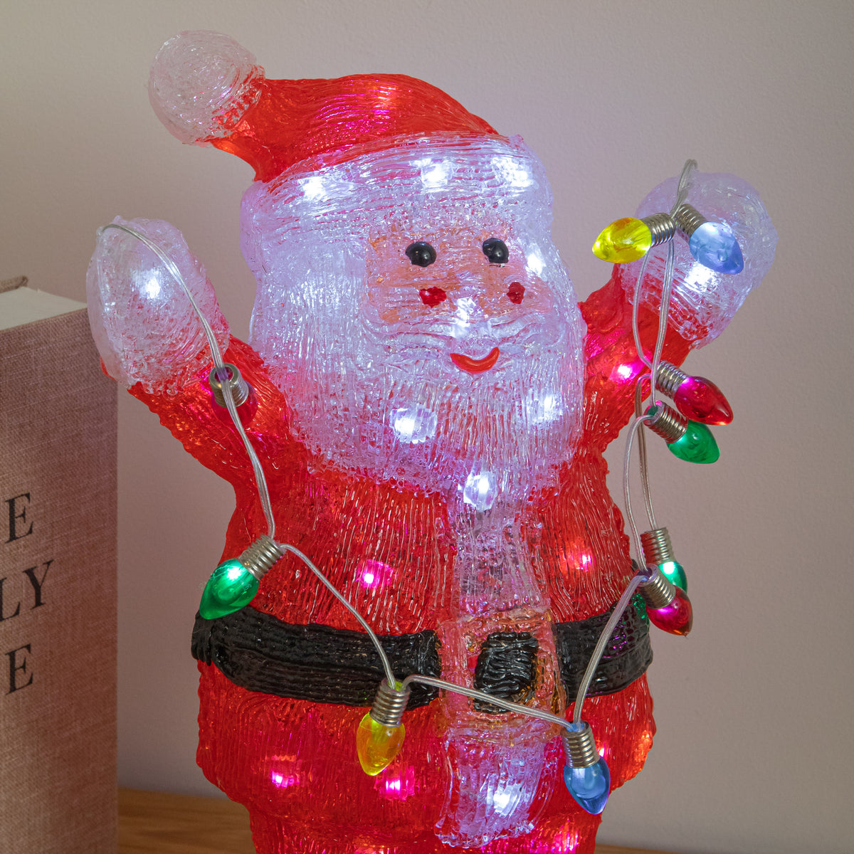34cm Acrylic Light Up Santa Christmas Decoration with 50 Cool White LEDs