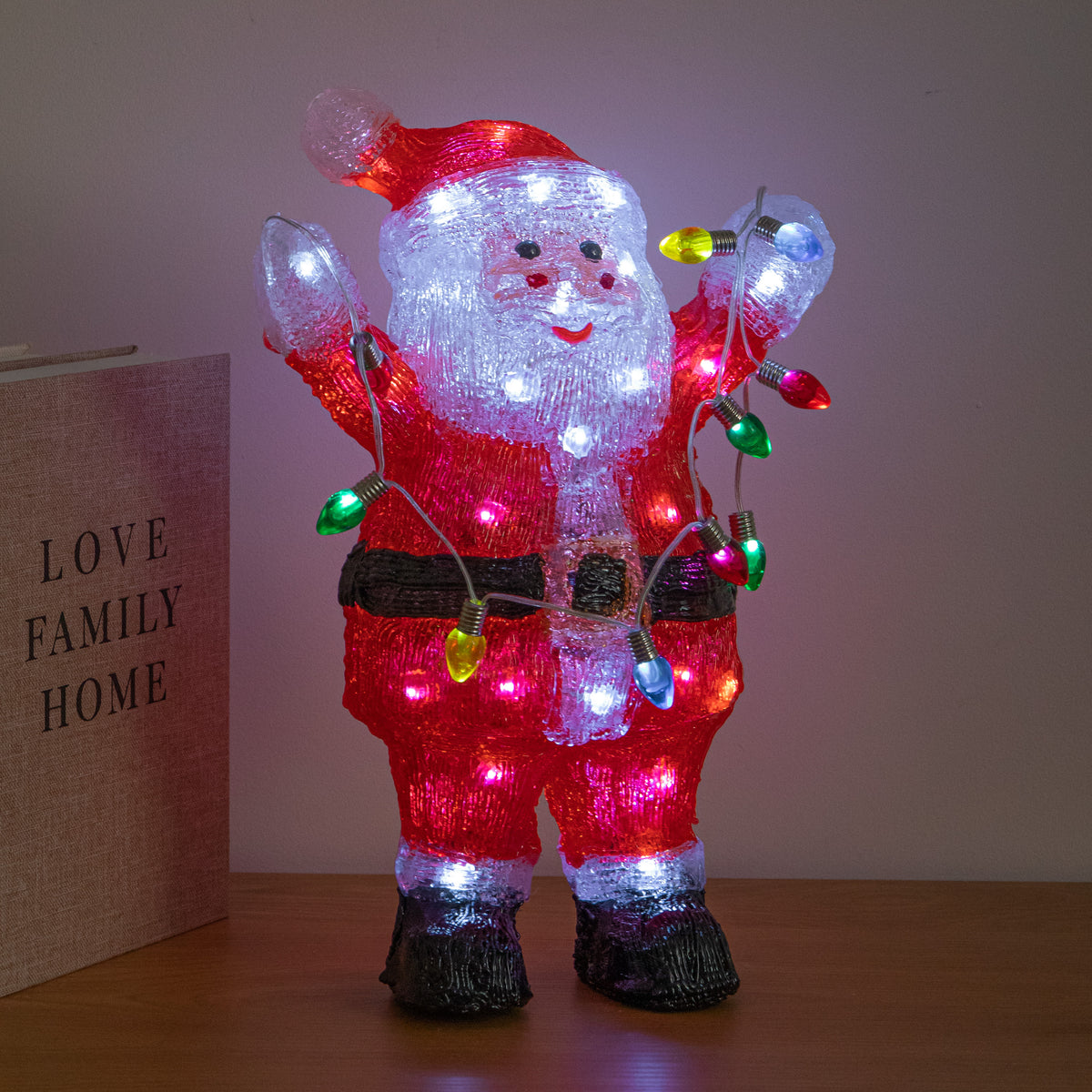 34cm Acrylic Light Up Santa Christmas Decoration with 50 Cool White LEDs