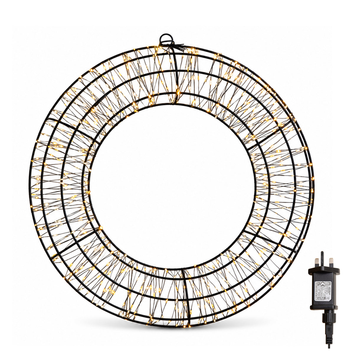 50cm Light up 3D Metal Christmas Wreath with 720 Warm White LEDs