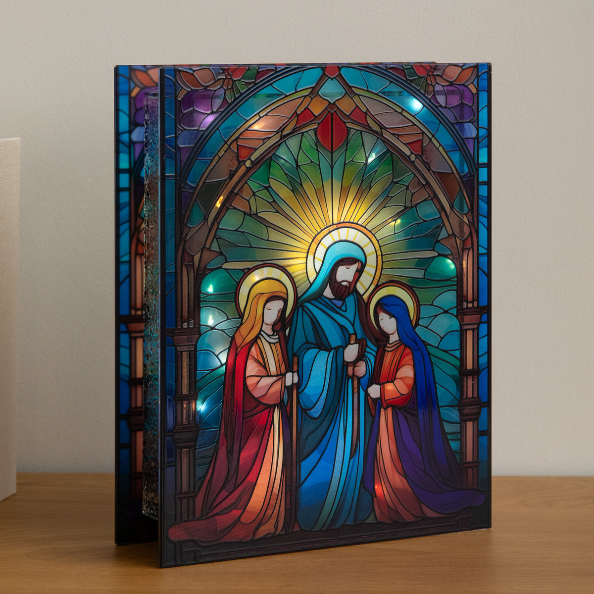 28 x 21cm Light Up Nativity Scene Stained Glass Christmas Decoration