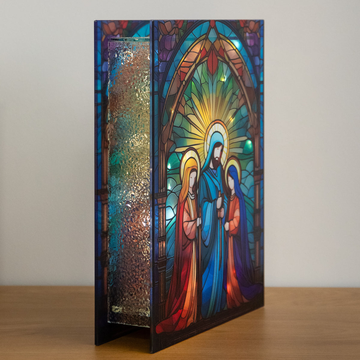 28 x 21cm Light Up Nativity Scene Stained Glass Christmas Decoration