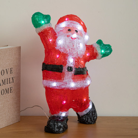 34cm Light Up Acrylic Ta-Da Santa Christmas Decoration with White LEDs
