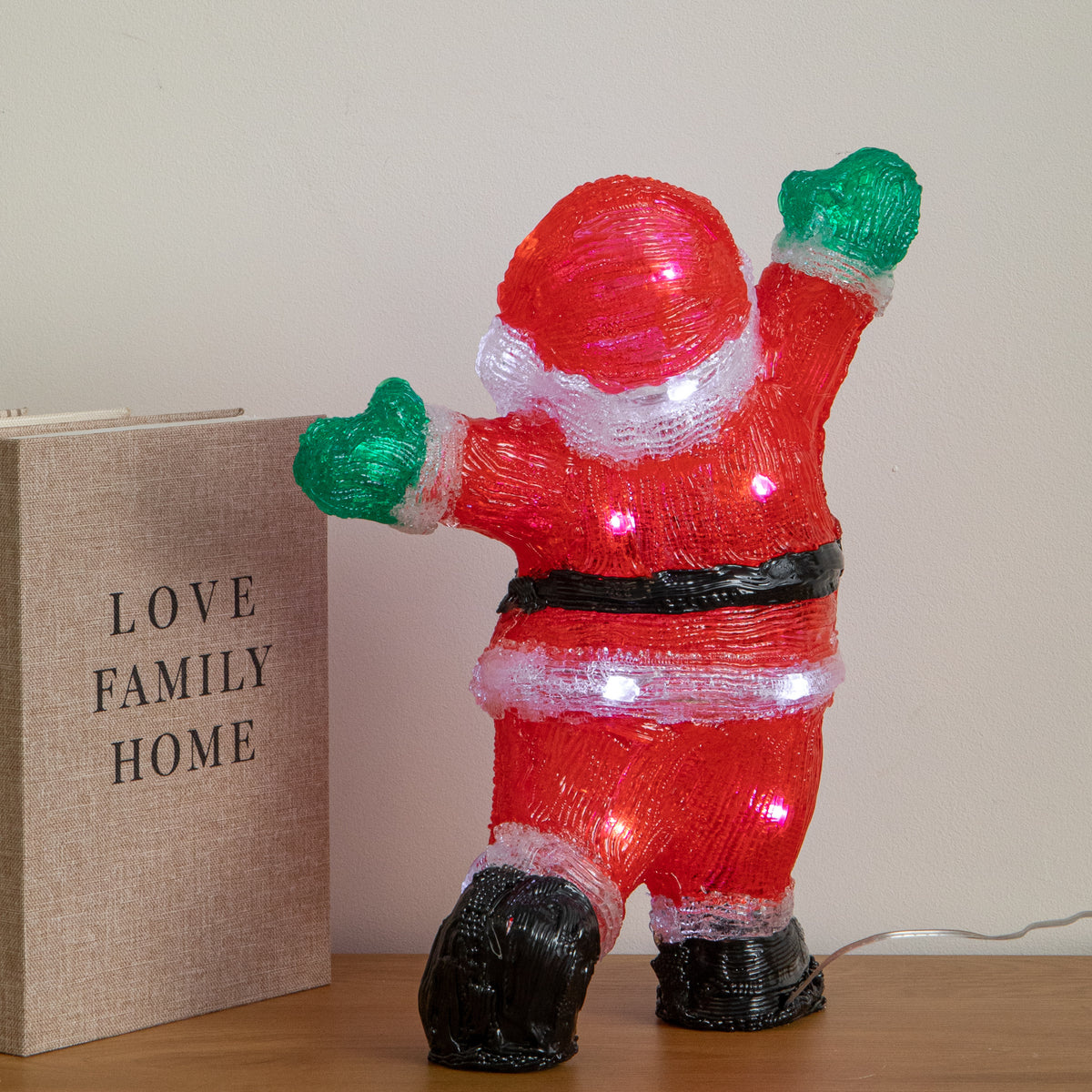 34cm Light Up Acrylic Ta-Da Santa Christmas Decoration with White LEDs