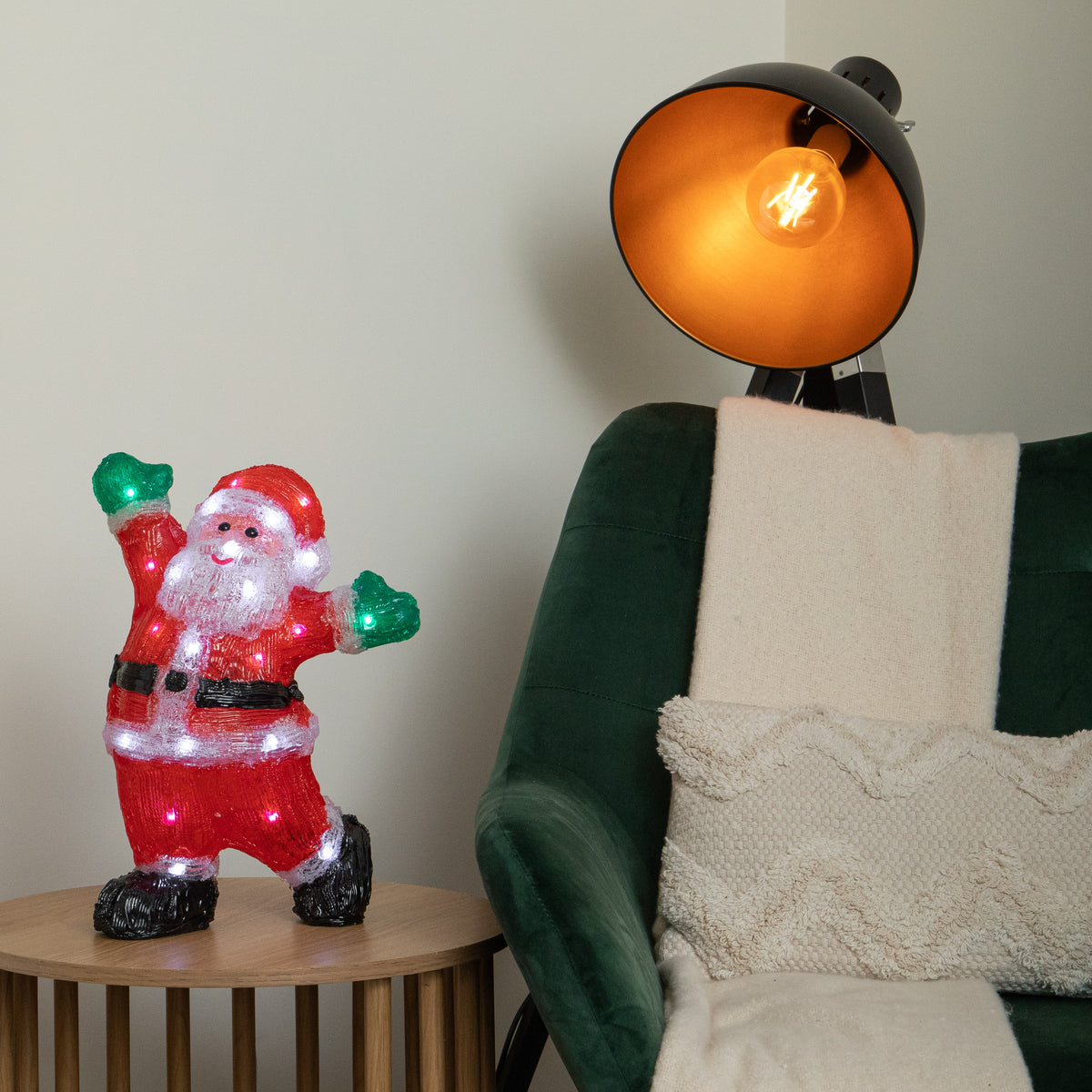 34cm Light Up Acrylic Ta-Da Santa Christmas Decoration with White LEDs