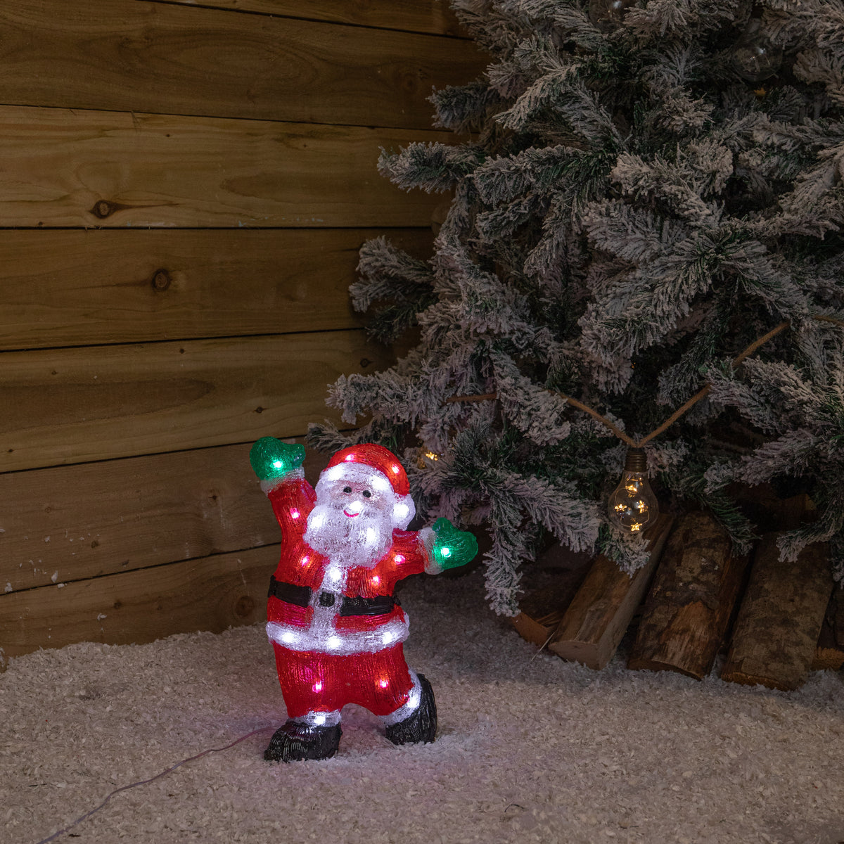 34cm Light Up Acrylic Ta-Da Santa Christmas Decoration with White LEDs