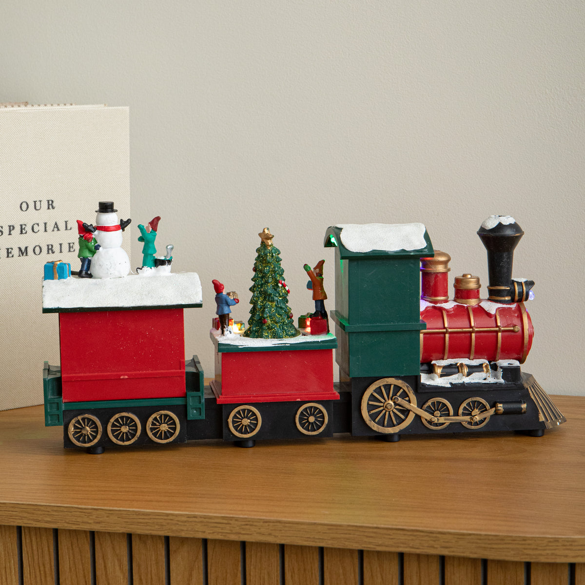 34cm Choo Choo Snow Scene Christmas Train with LEDs, Music & Timer