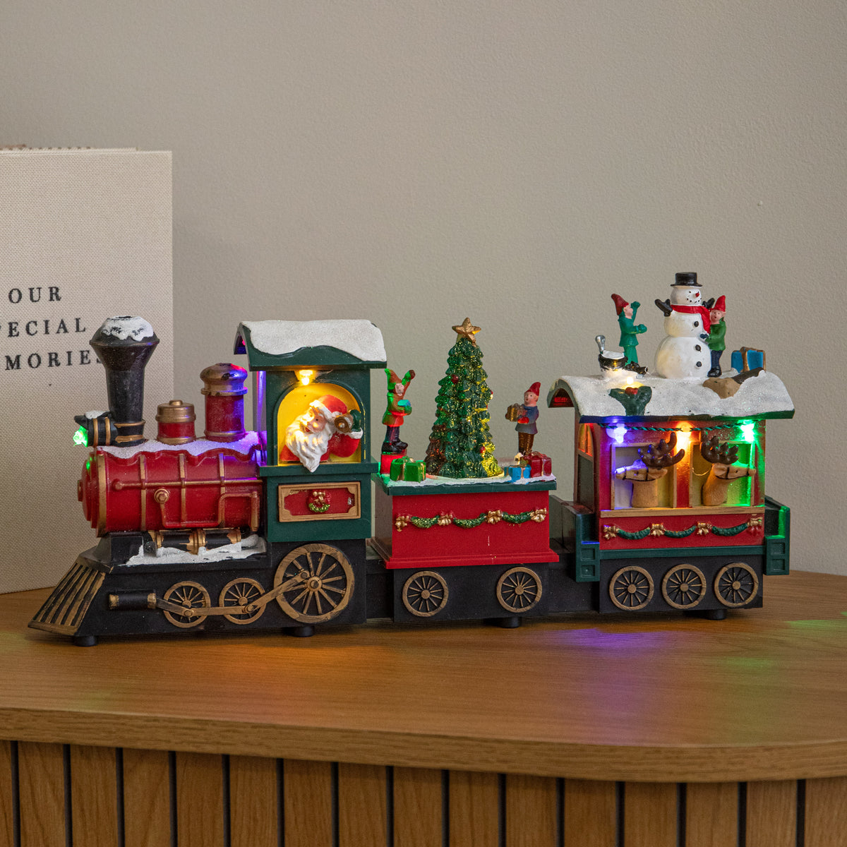 34cm Choo Choo Snow Scene Christmas Train with LEDs, Music & Timer