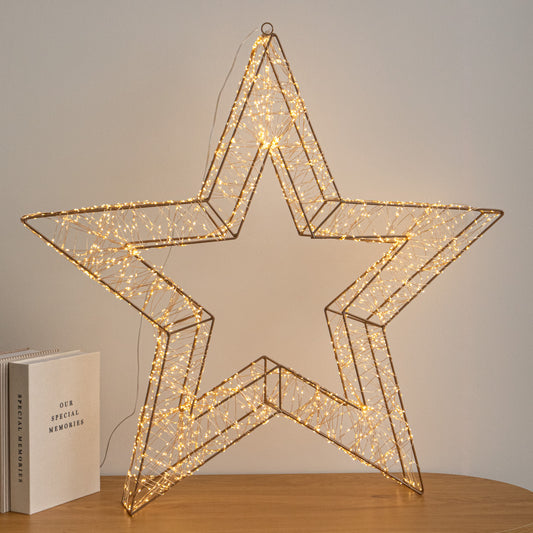 79cm Gold Christmas Star Light with 2400 Warm White LEDs & Timer