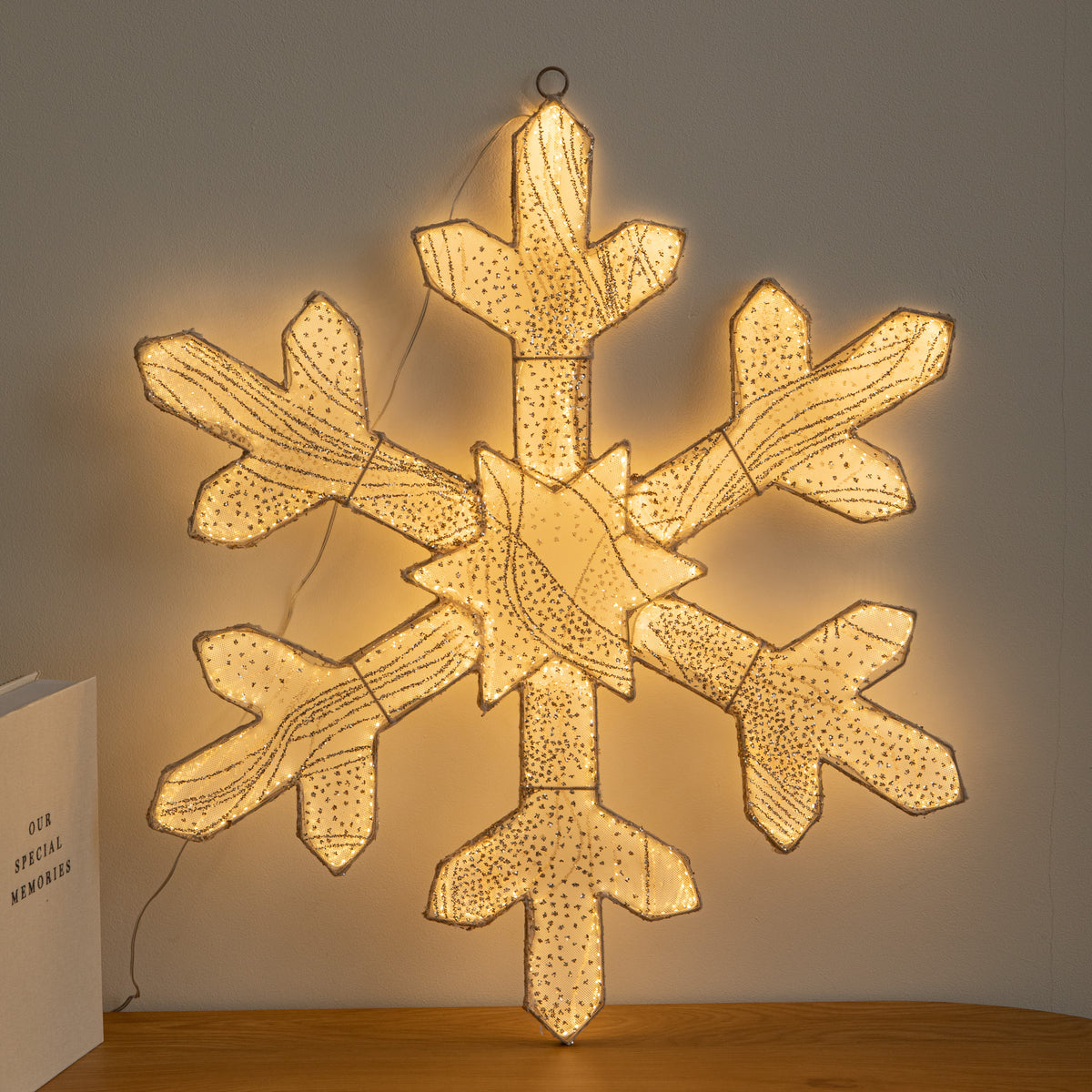60cm Gold Light up Snowflake Christmas Decoration with Warm White LEDs