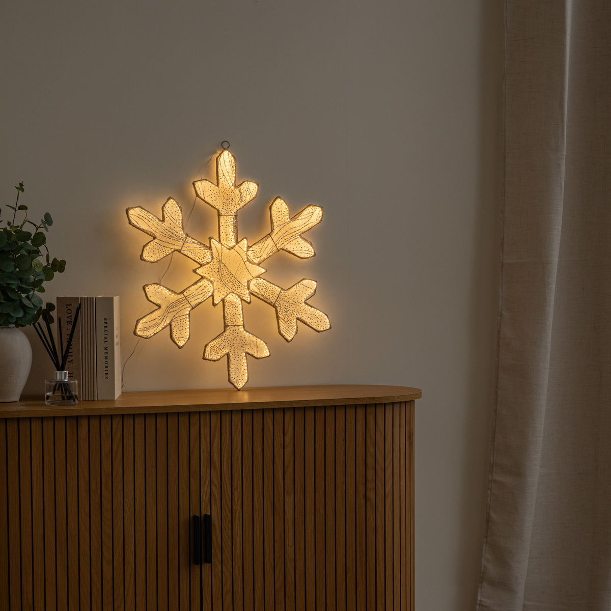60cm Gold Light up Snowflake Christmas Decoration with Warm White LEDs