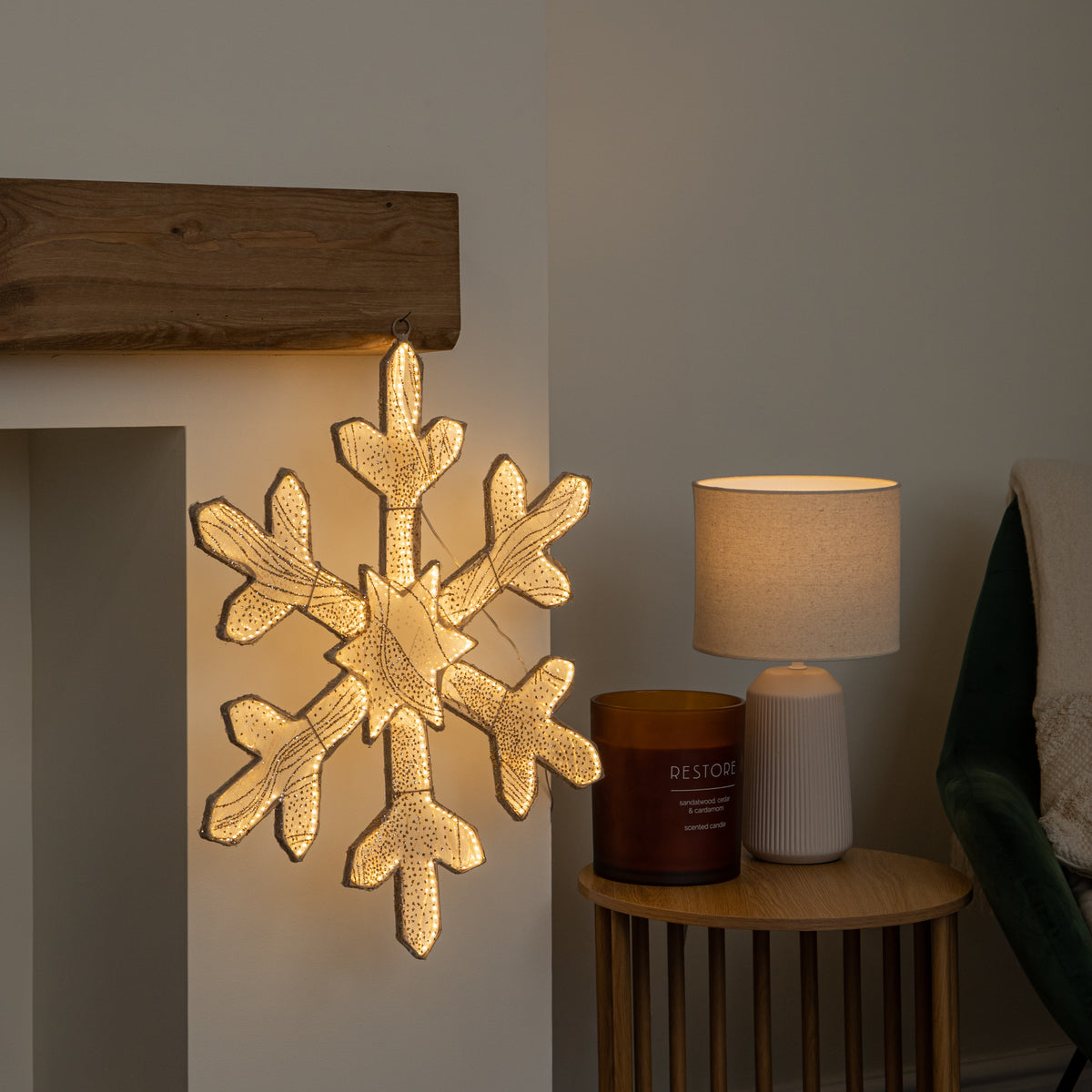 60cm Gold Light up Snowflake Christmas Decoration with Warm White LEDs