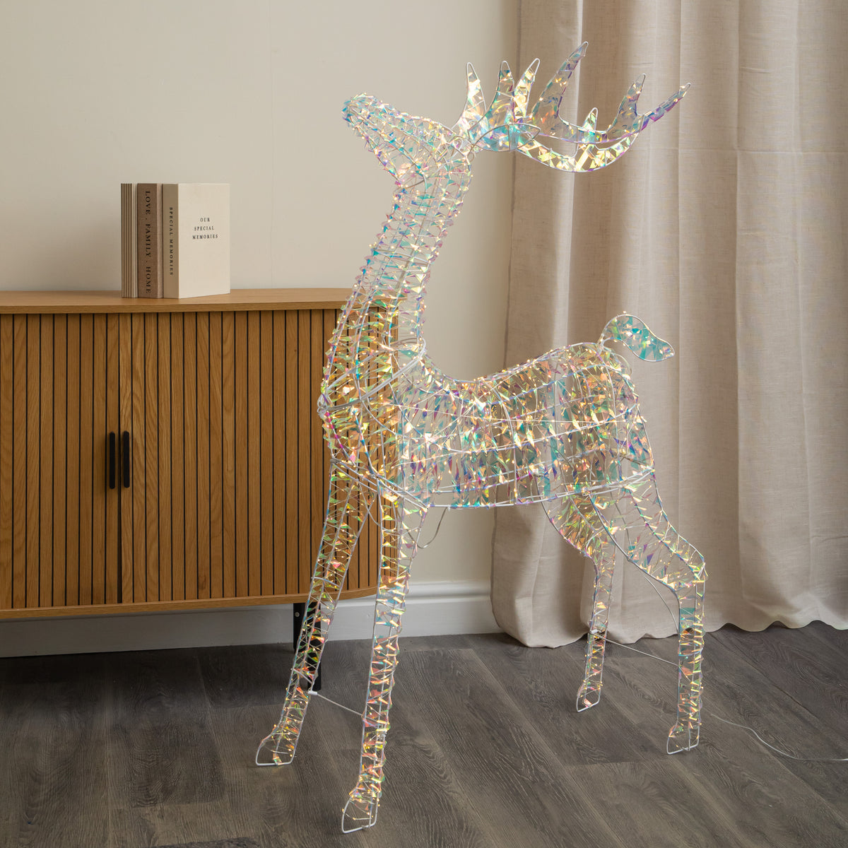 1.2m Light up Iridescent Christmas Reindeer with Warm White LEDs