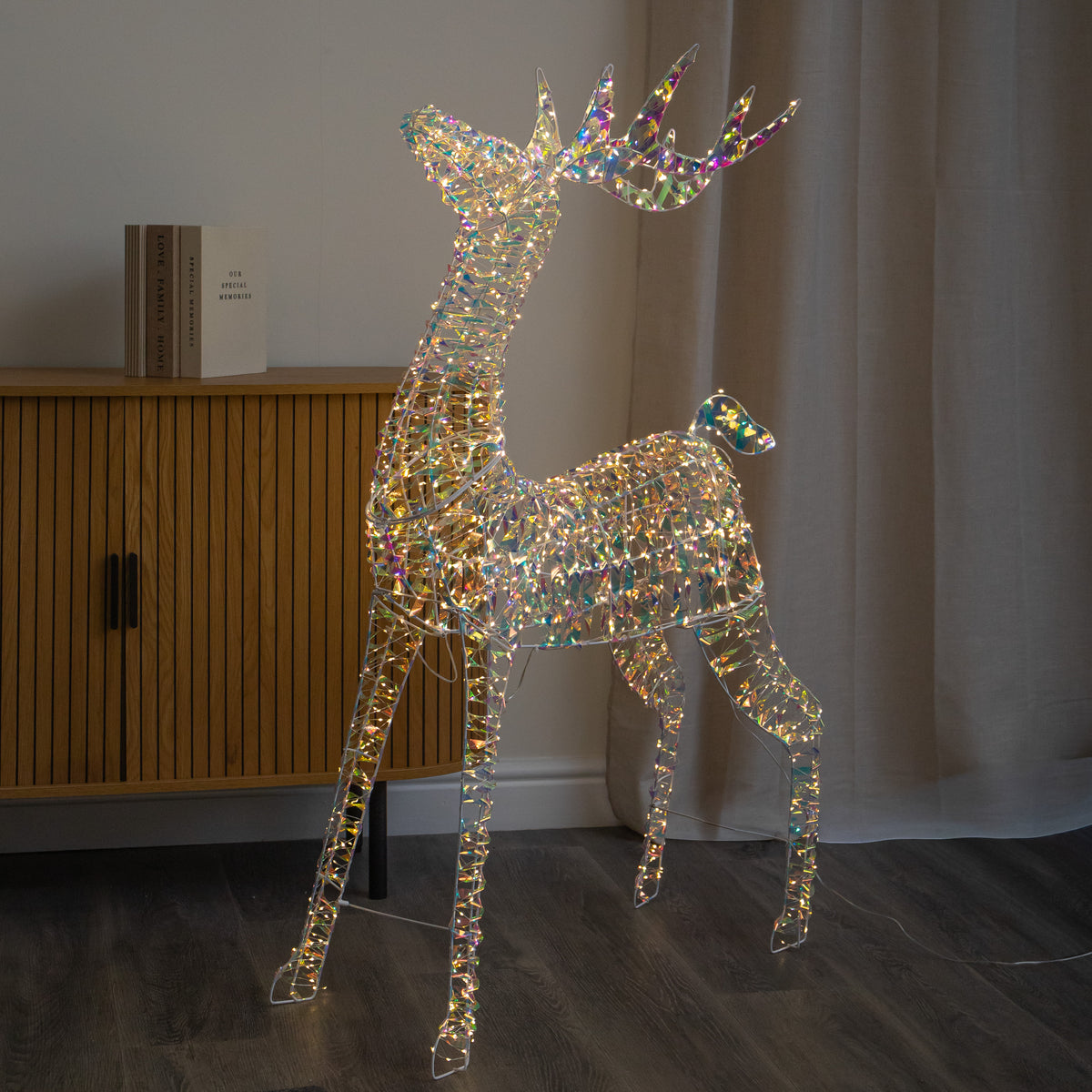 1.2m Light up Iridescent Christmas Reindeer with Warm White LEDs