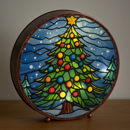 Light Up Stained Glass Decoration of Christmas Tree with Timer