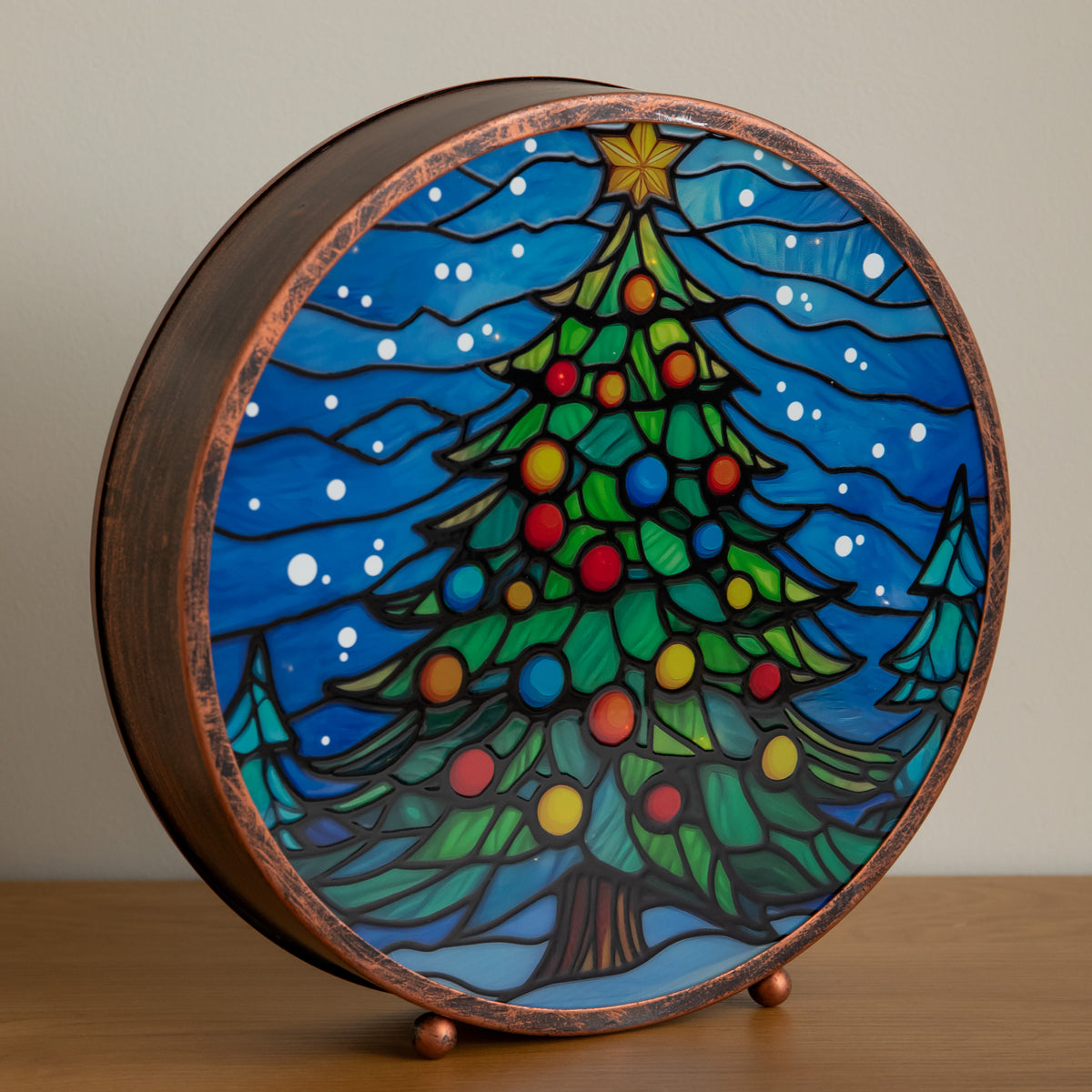 Light Up Stained Glass Decoration of Christmas Tree with Timer