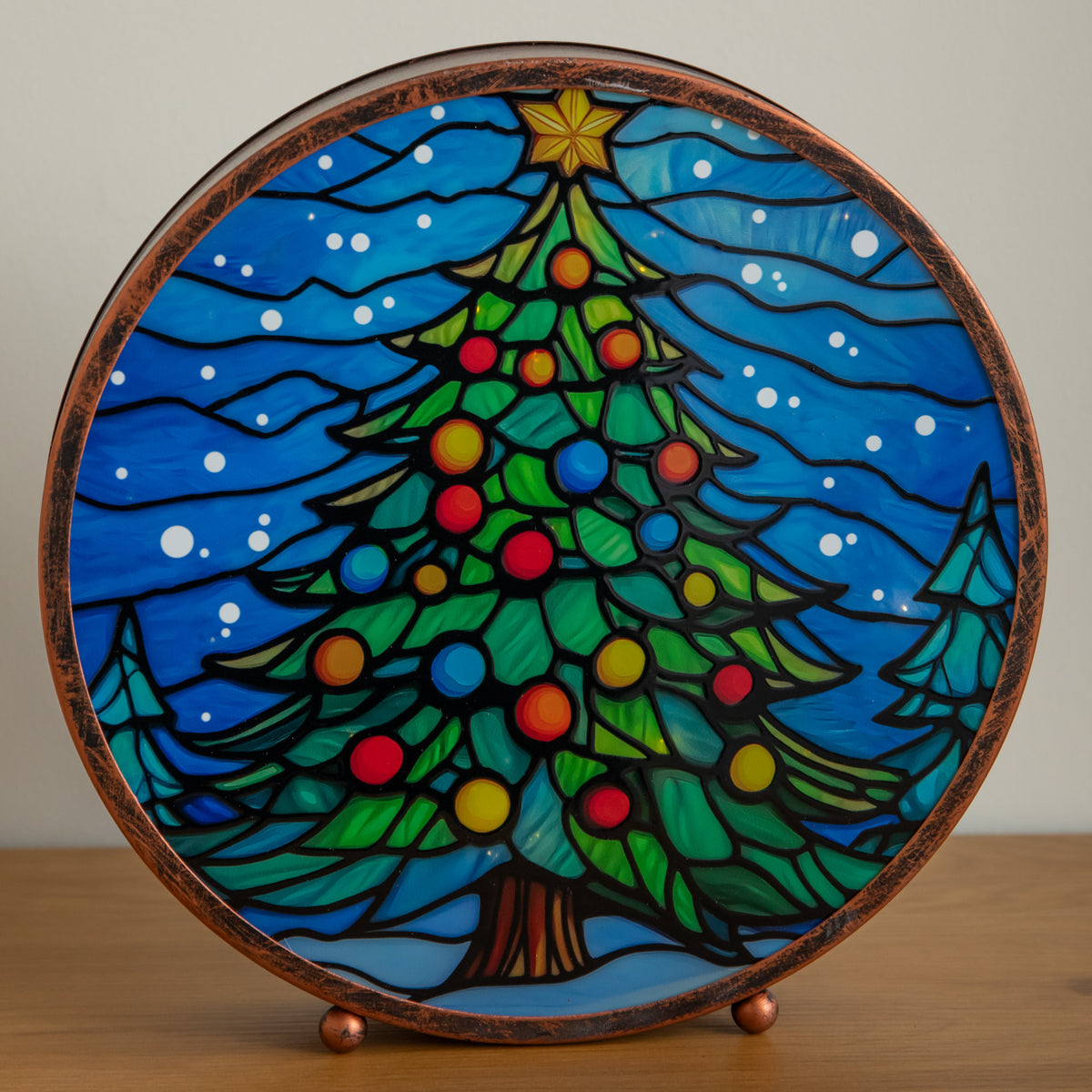 Light Up Stained Glass Decoration of Christmas Tree with Timer