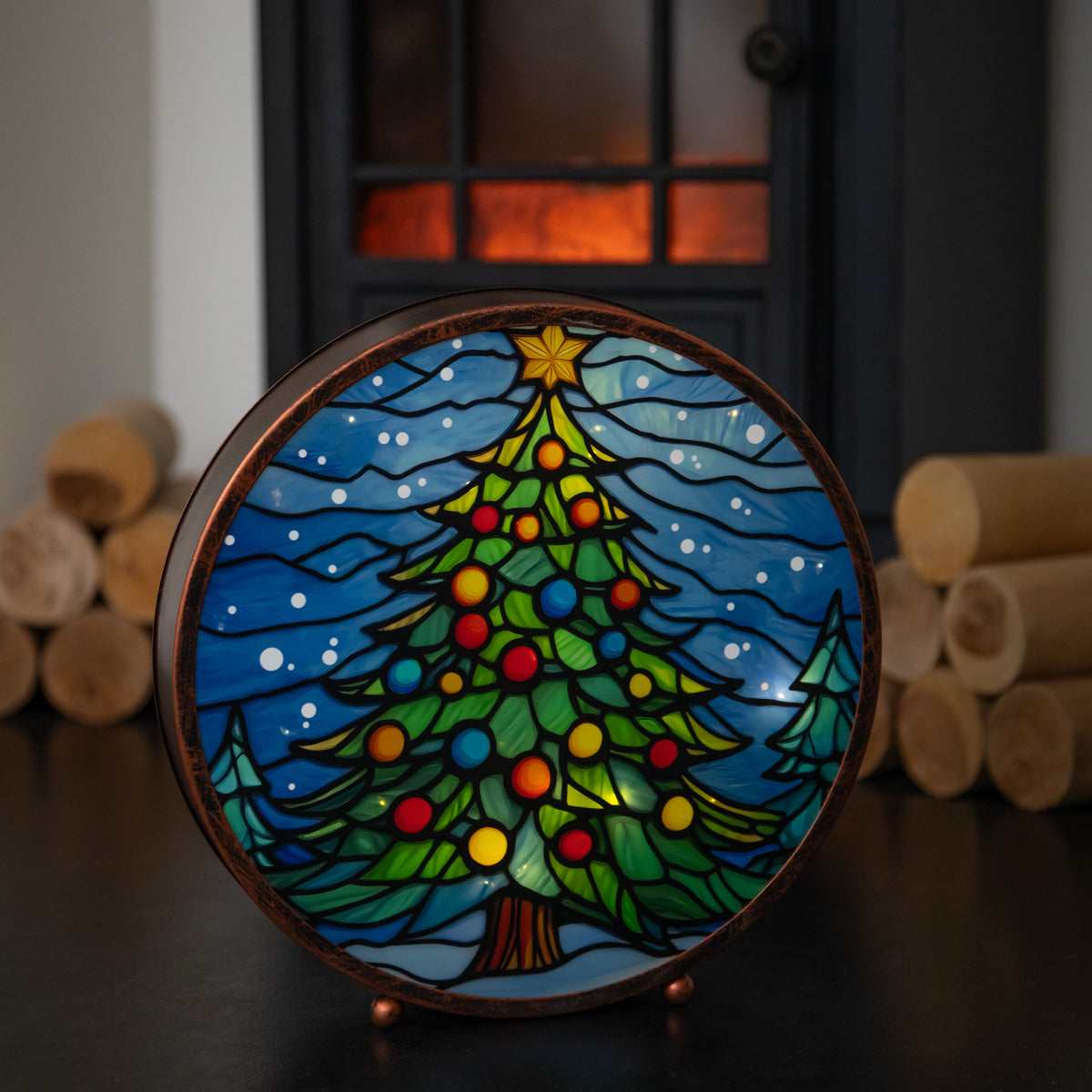 Light Up Stained Glass Decoration of Christmas Tree with Timer