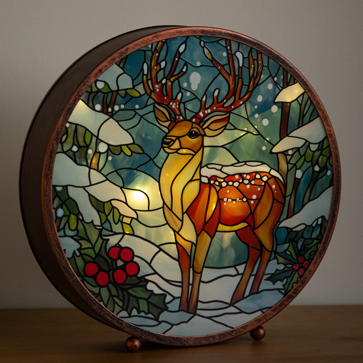 25cm Dual Powered Light Up Stained Glass Stag Christmas Decoration