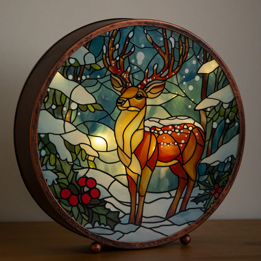 25cm Dual Powered Light Up Stained Glass Stag Christmas Decoration