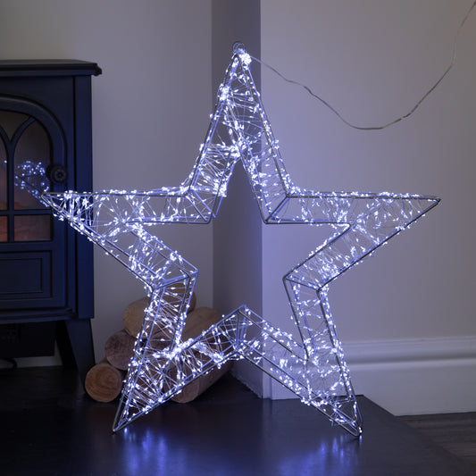 58cm Light up Silver Galaxy Star Christmas Decoration with Cool White LEDs