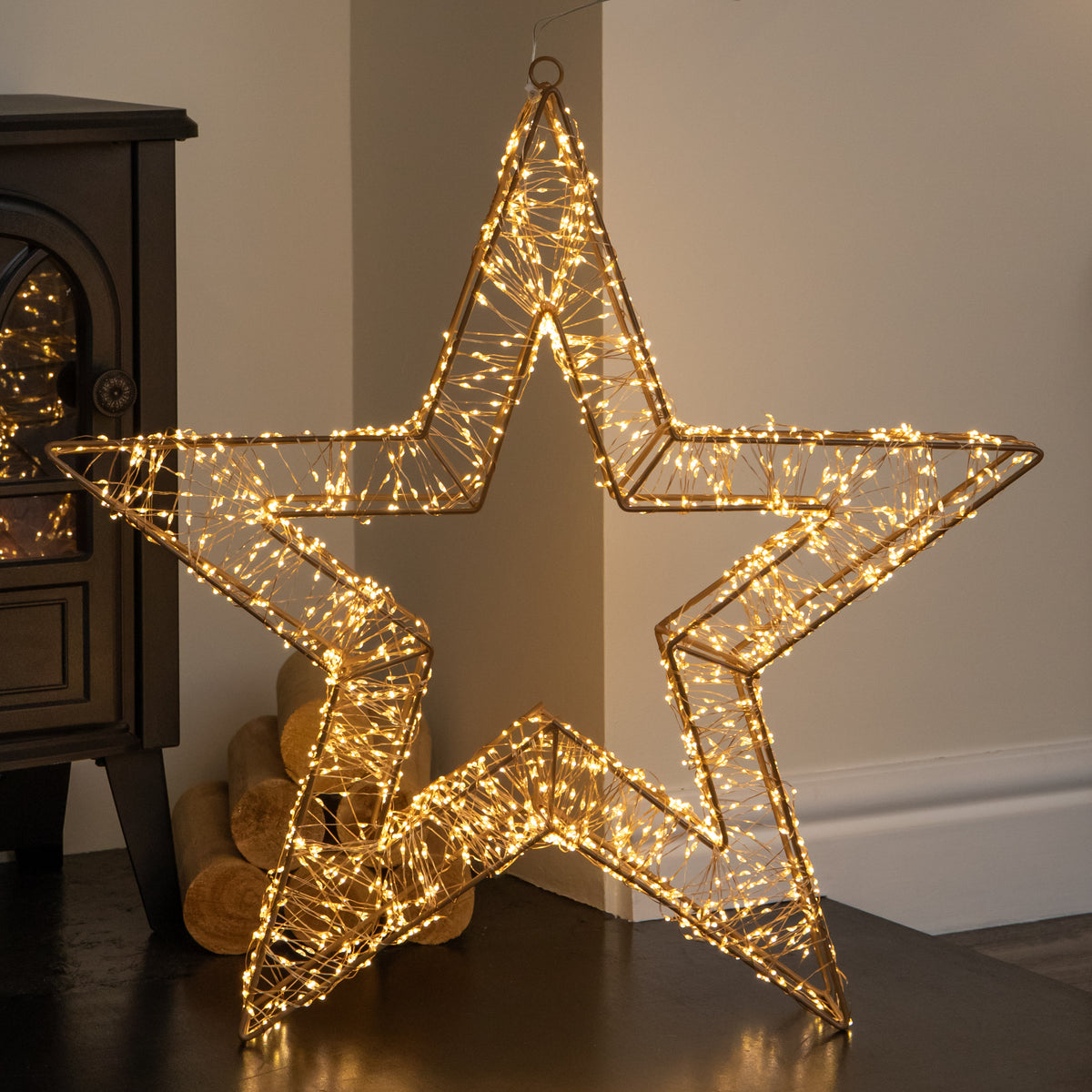 58cm Light up Gold Galaxy Star Christmas Decoration with Warm White LEDs