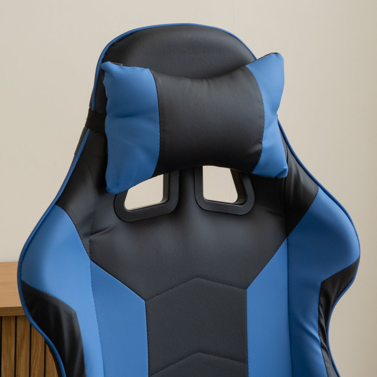 Ergonomic Gaming Chair with Footrest and Removable Pillows in Blue
