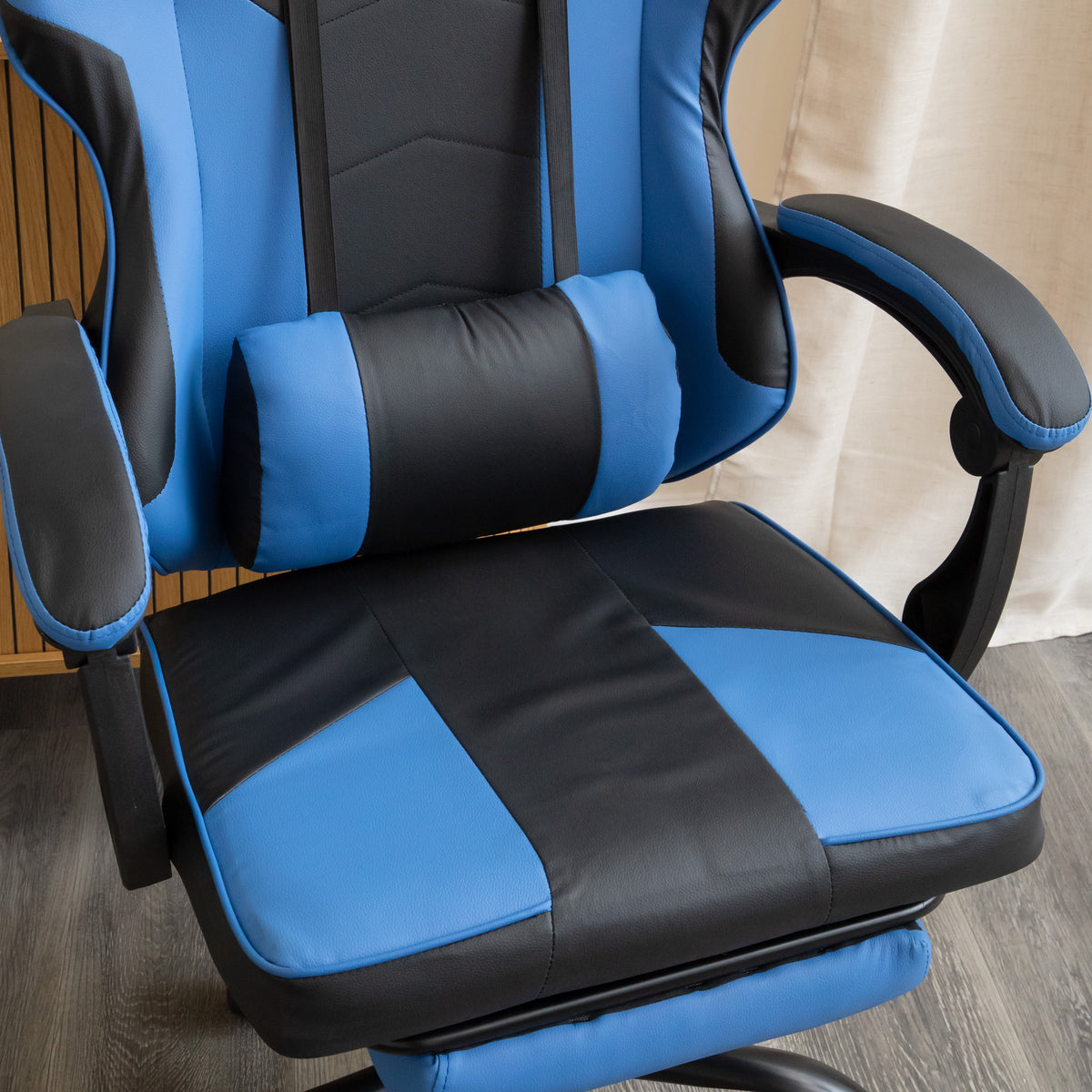 Ergonomic Gaming Chair with Footrest and Removable Pillows in Blue