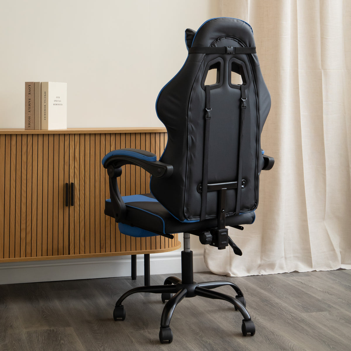 Ergonomic Gaming Chair with Footrest and Removable Pillows in Blue