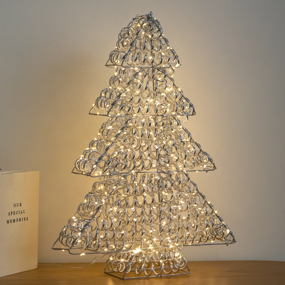 60cm Light up Silver Spiral Twirl Christmas Tree with Warm White LEDs