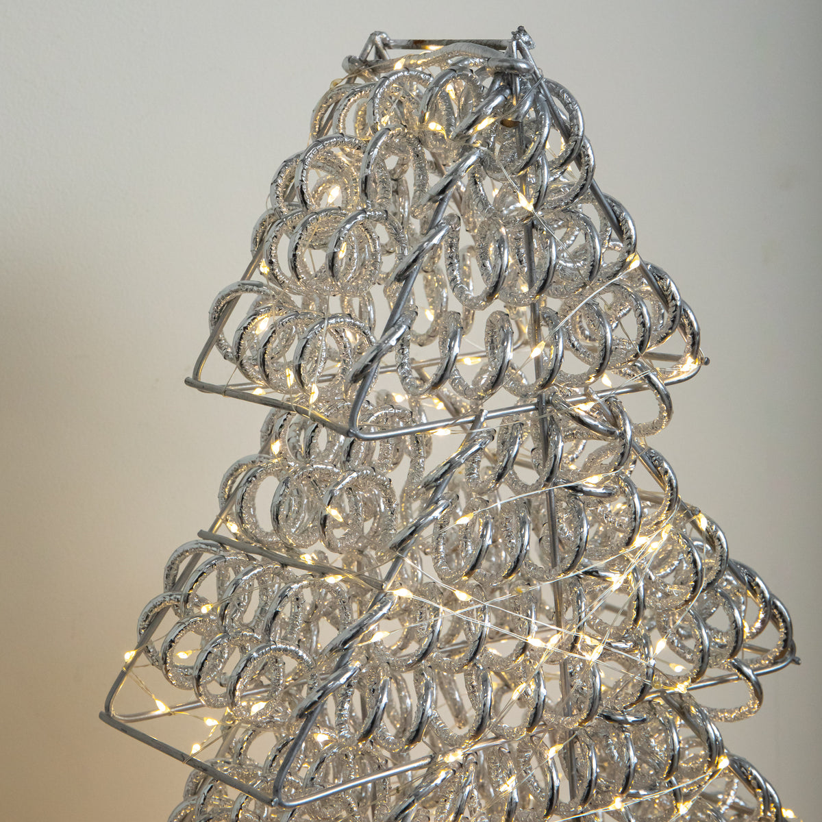 60cm Light up Silver Spiral Twirl Christmas Tree with Warm White LEDs
