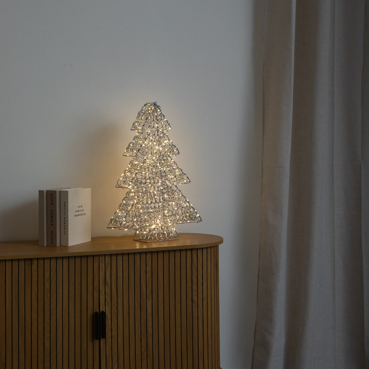 60cm Light up Silver Spiral Twirl Christmas Tree with Warm White LEDs