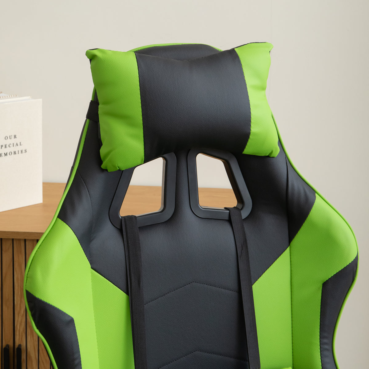 Ergonomic Gaming Chair with Footrest and Removable Pillows in Green