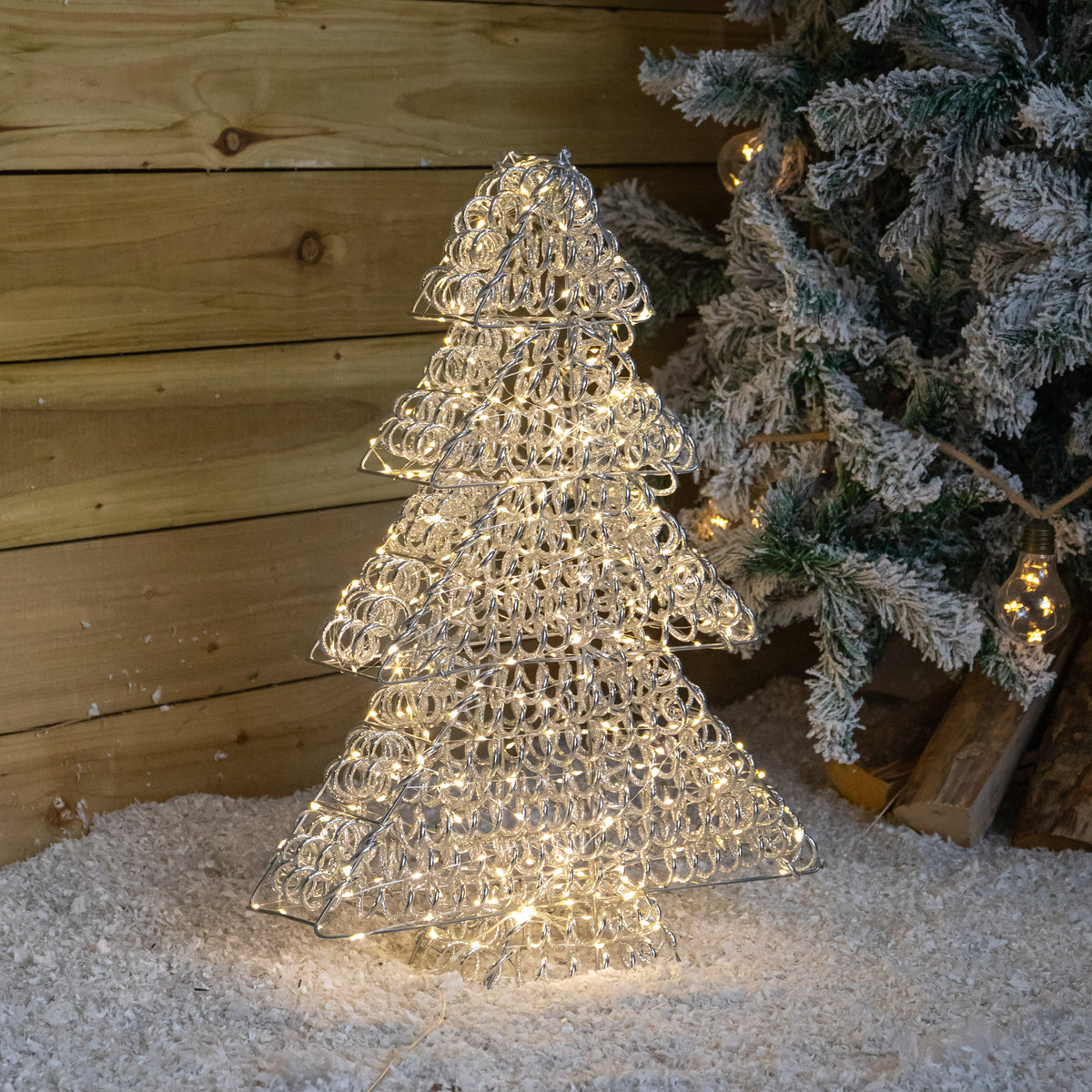 60cm Light up Silver Spiral Twirl Christmas Tree with Warm White LEDs