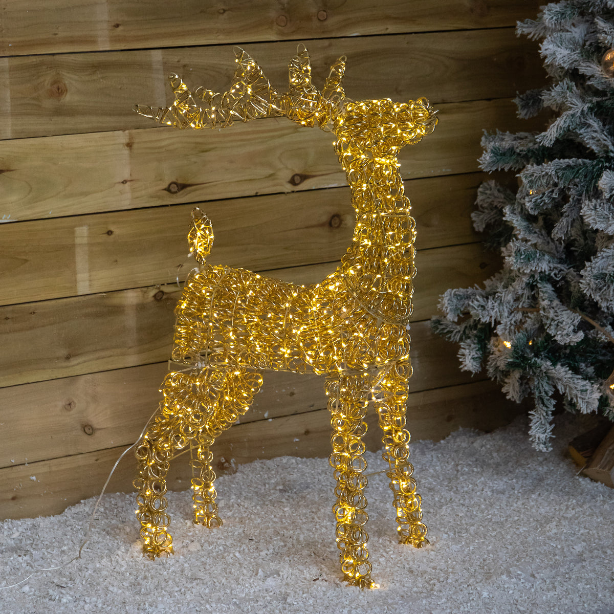 80cm Light Gold Spiral Twirl Christmas Reindeer with Warm White LEDs