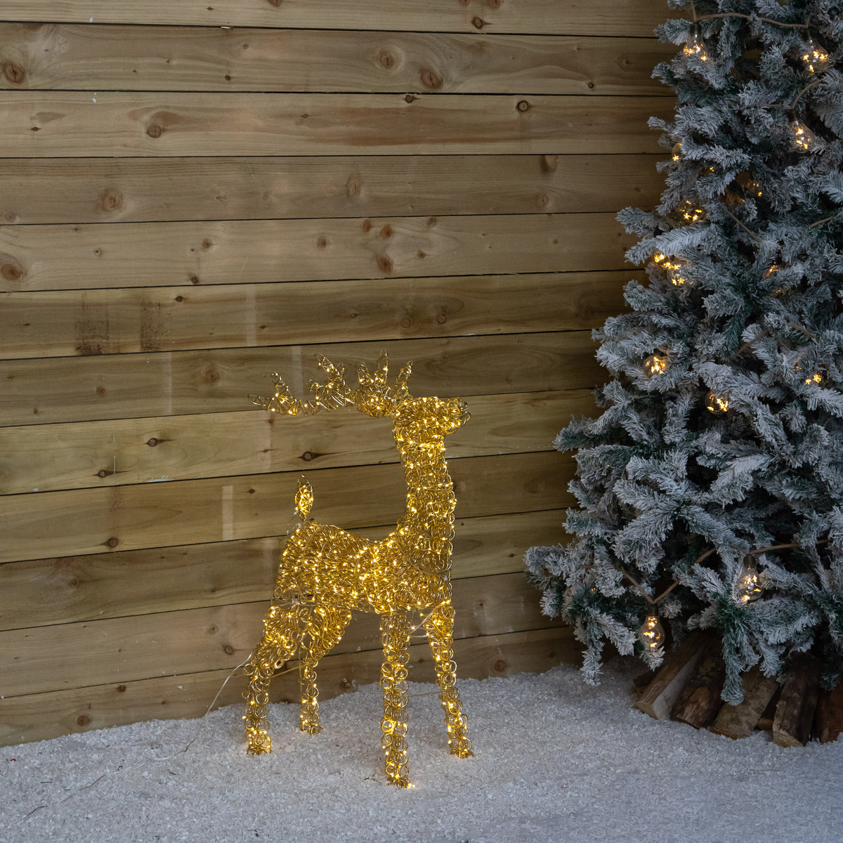 80cm Light Gold Spiral Twirl Christmas Reindeer with Warm White LEDs
