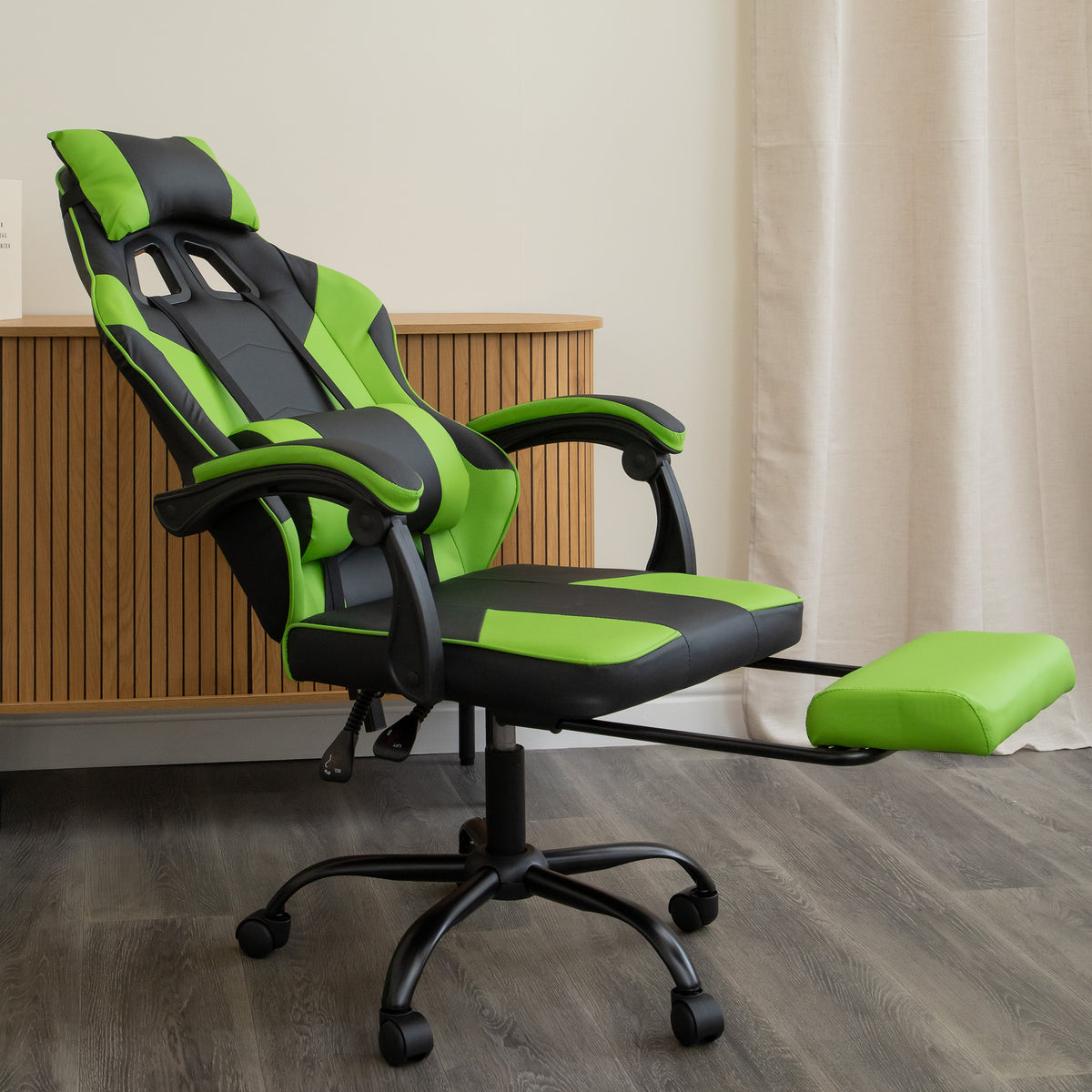 Ergonomic Gaming Chair with Footrest and Removable Pillows in Green