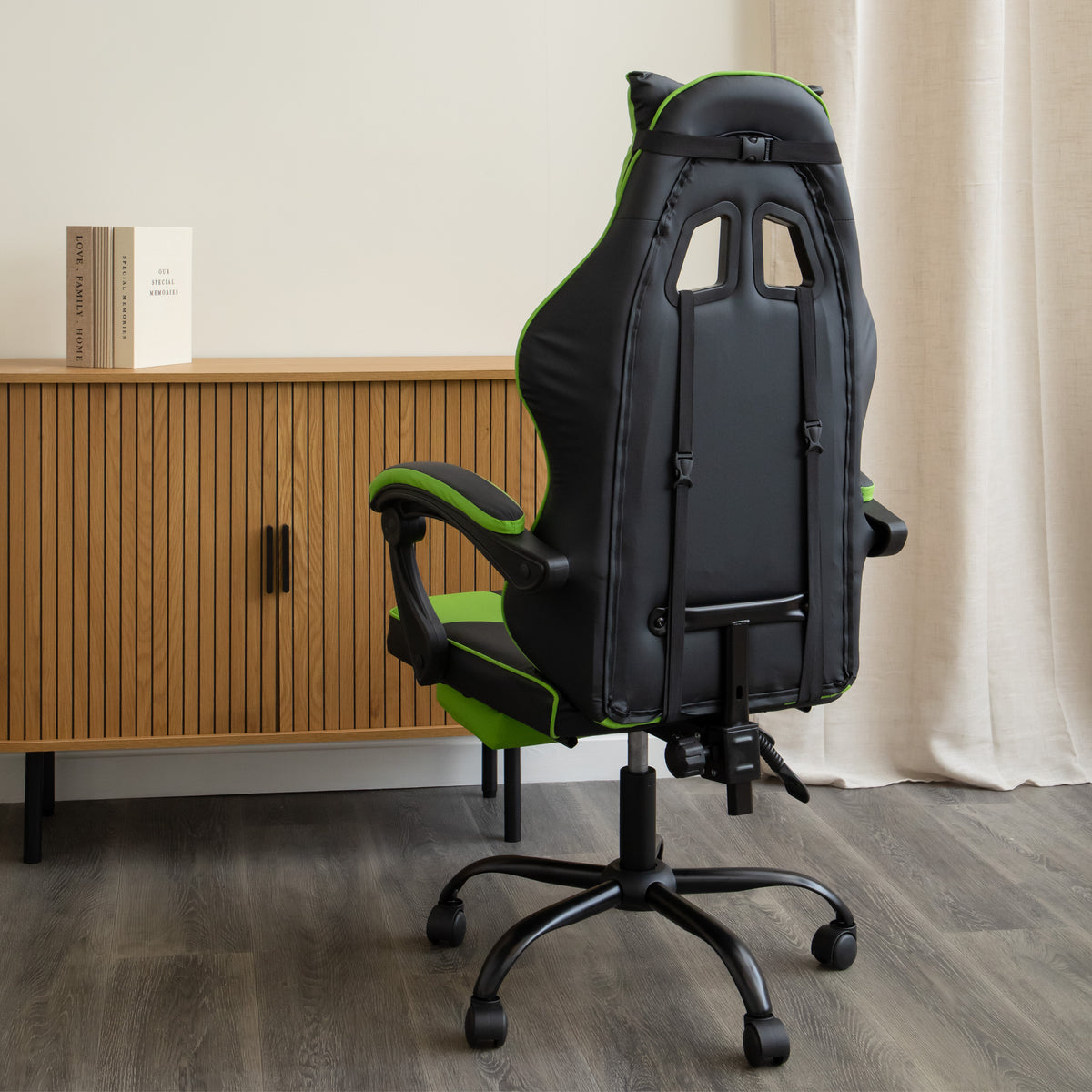 Ergonomic Gaming Chair with Footrest and Removable Pillows in Green