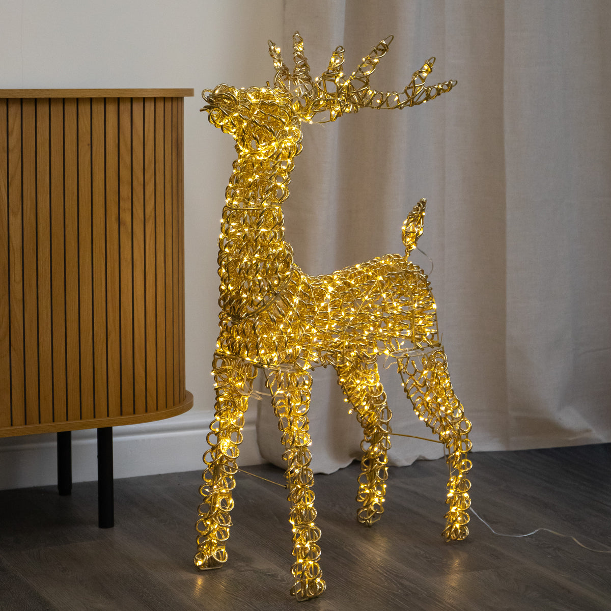 80cm Light Gold Spiral Twirl Christmas Reindeer with Warm White LEDs