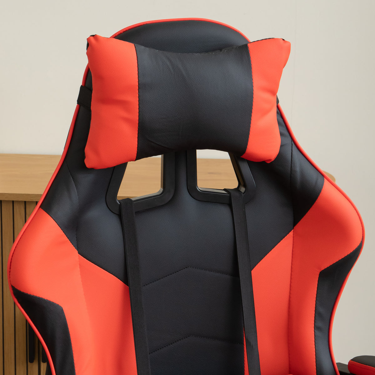 Ergonomic Gaming Chair with Footrest and Removable Pillows in Red