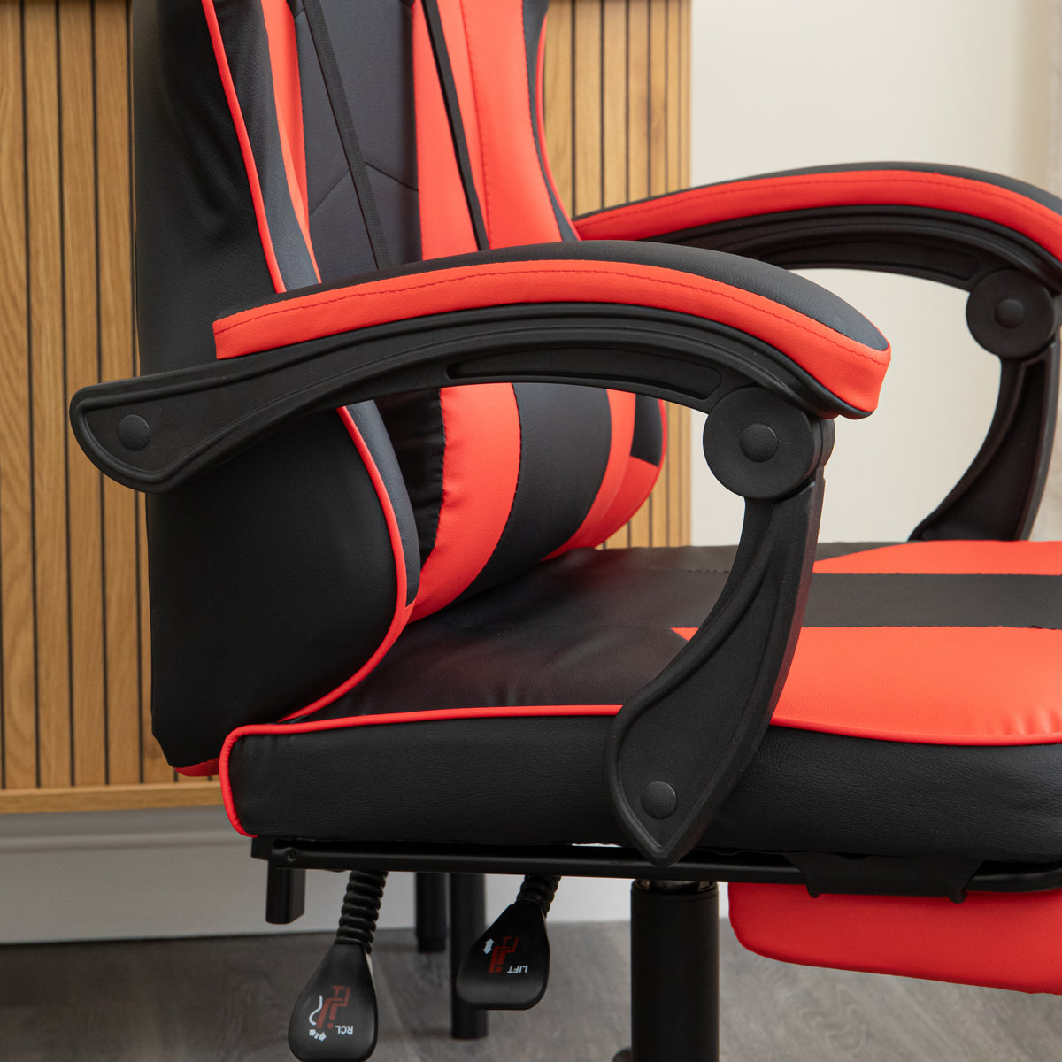 Ergonomic Gaming Chair with Footrest and Removable Pillows in Red