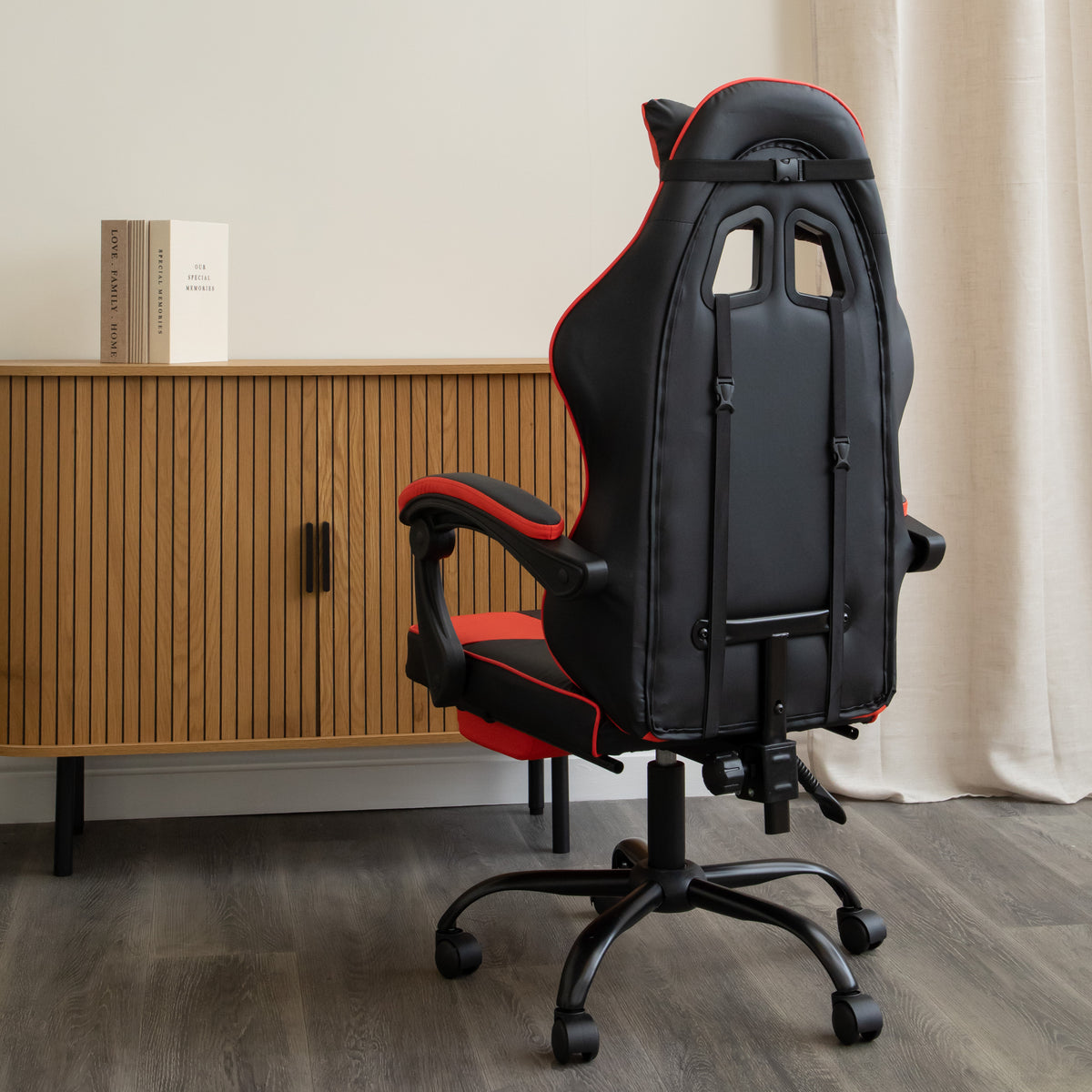 Ergonomic Gaming Chair with Footrest and Removable Pillows in Red