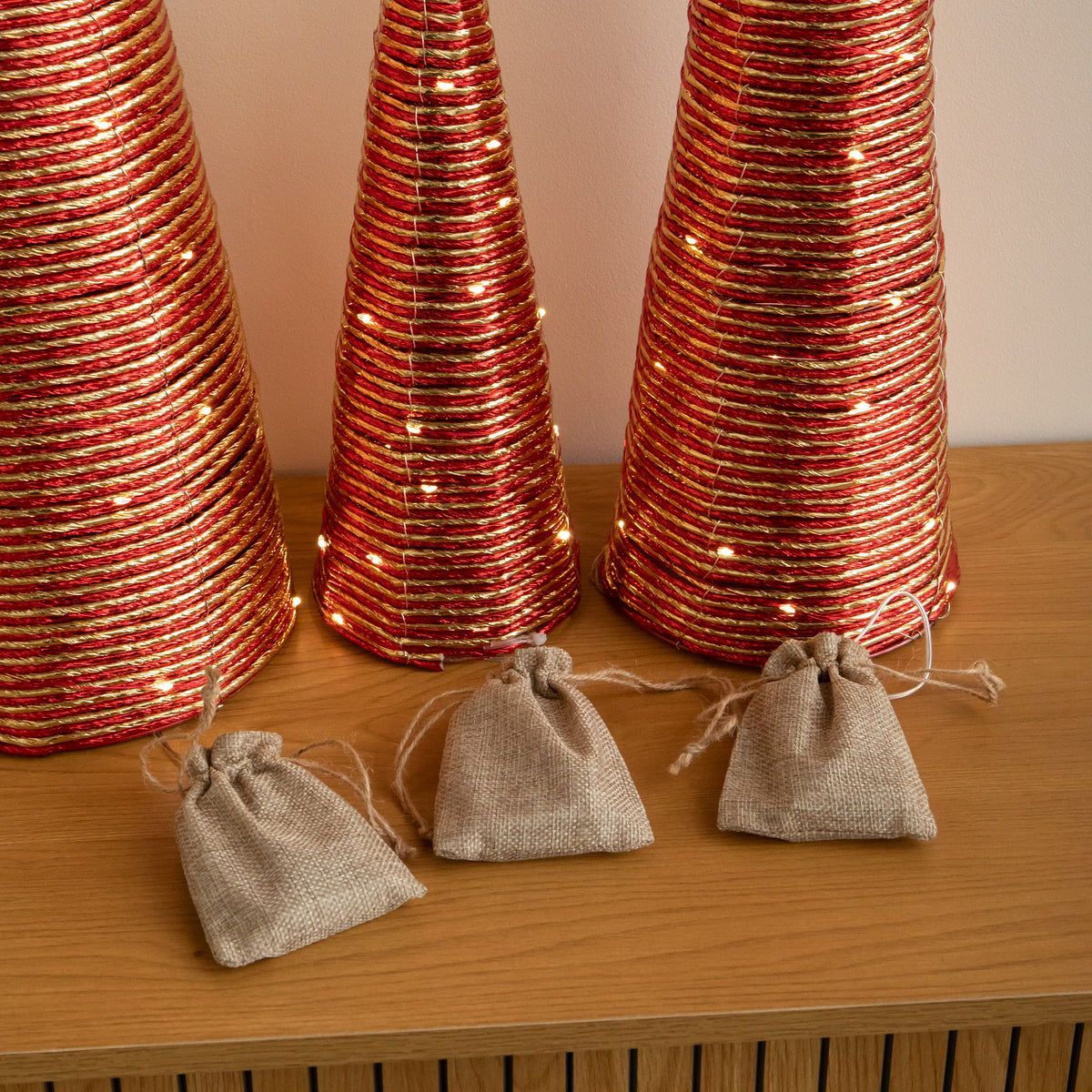 Set of 3 Light Up Christmas Cone Trees with Warm White LEDs & Timer