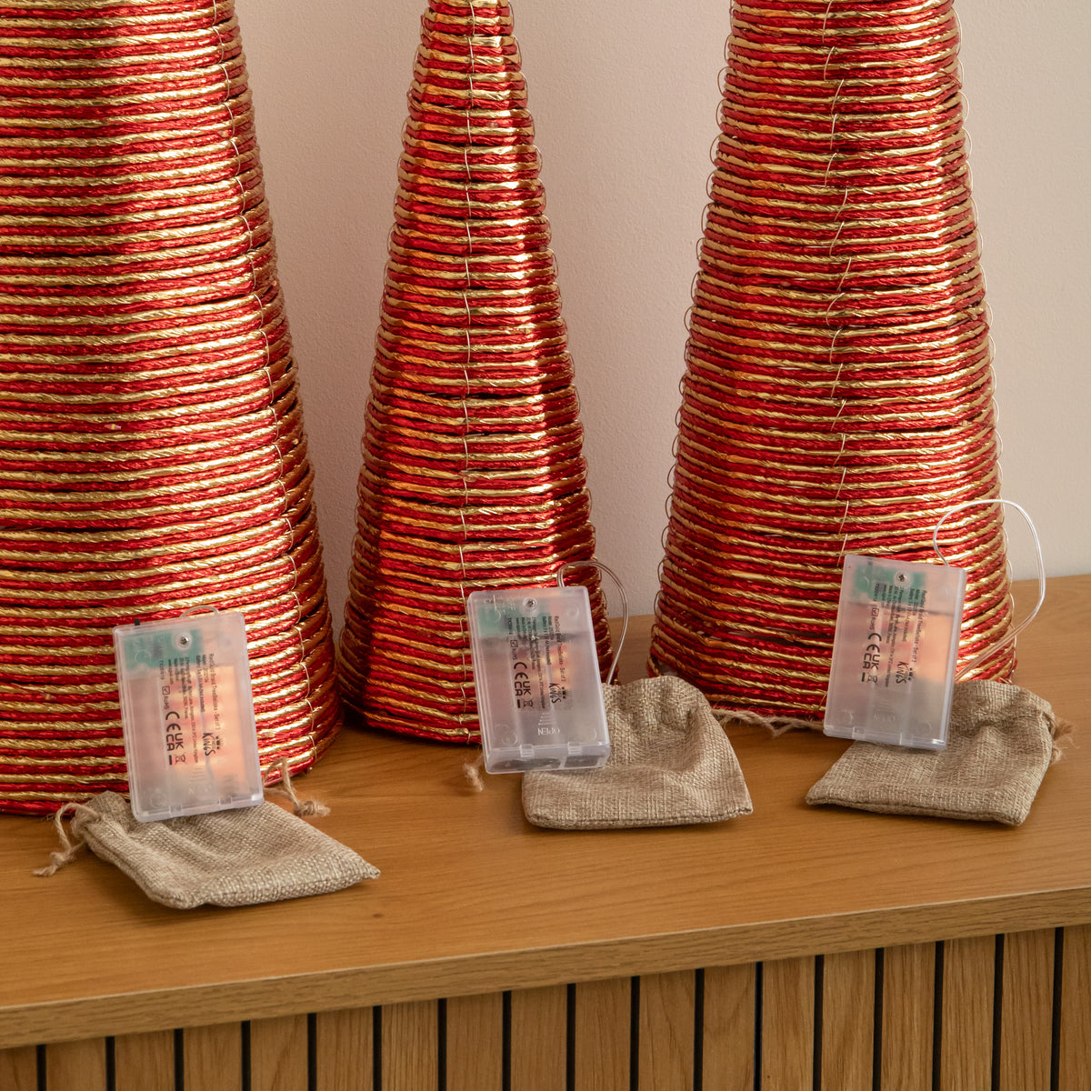 Set of 3 Light Up Christmas Cone Trees with Warm White LEDs & Timer