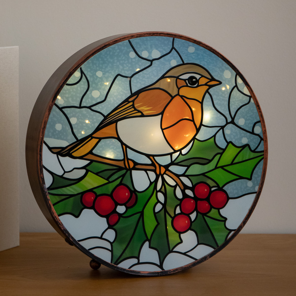 25cm Stained Glass Robin Light Up Christmas Decoration with LEDs