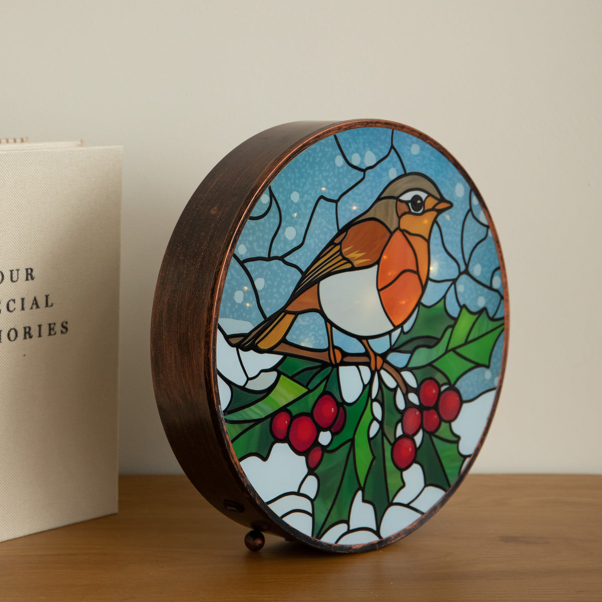 25cm Stained Glass Robin Light Up Christmas Decoration with LEDs