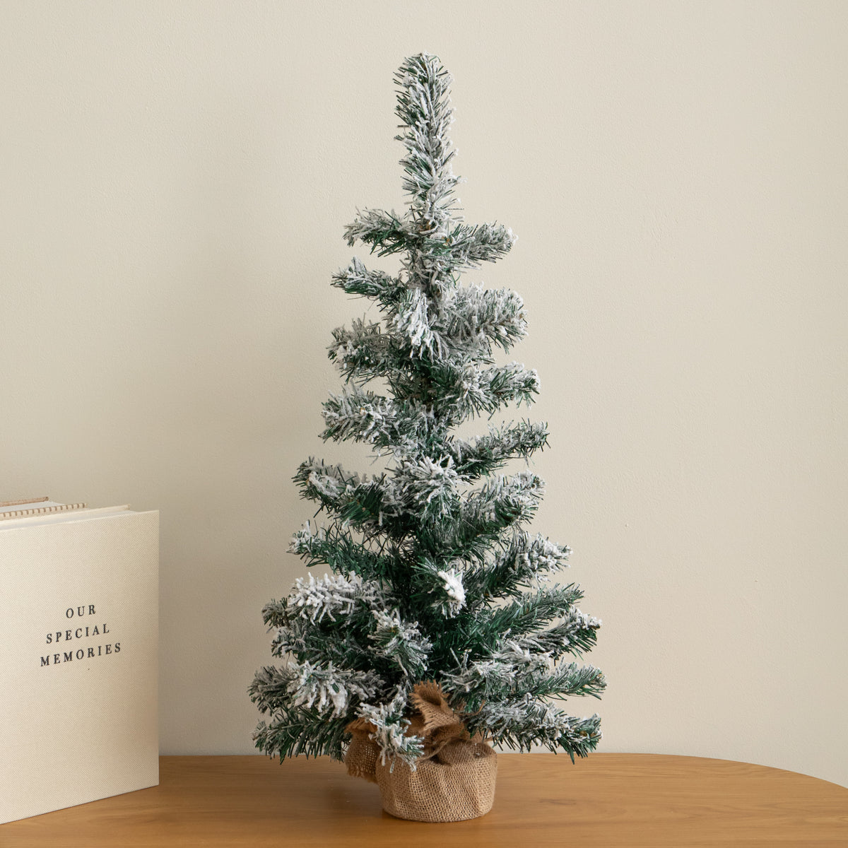 60cm Snowy Mini Fir Christmas Tree with Jute Bag Stand