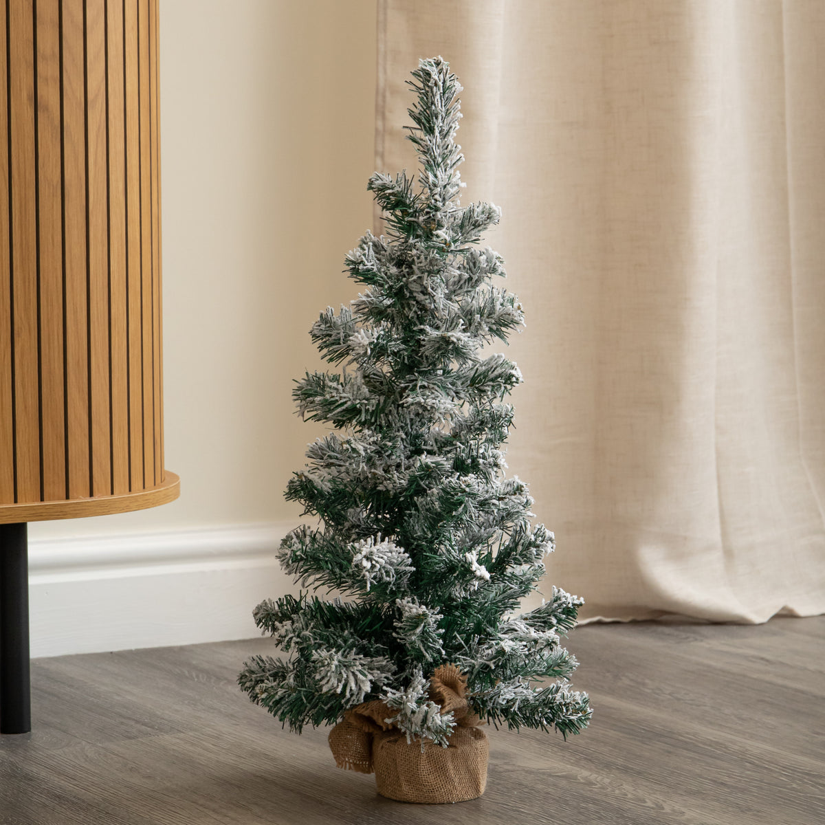 60cm Snowy Mini Fir Christmas Tree with Jute Bag Stand